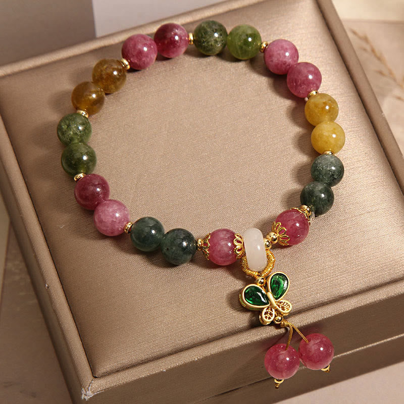 Pulsera de la sabiduría de la mariposa con jade, turmalina y Buddha Stones