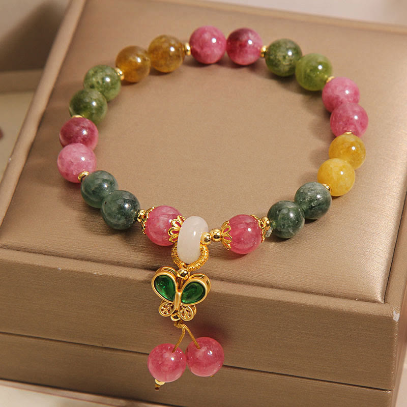 Pulsera de la sabiduría de la mariposa con jade, turmalina y Buddha Stones