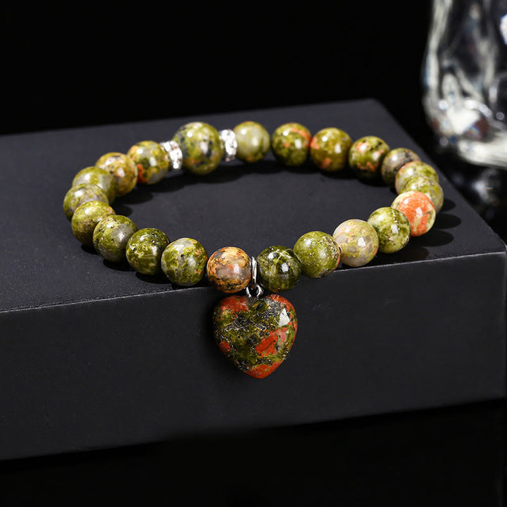 Pulsera de equilibrio con forma de corazón de aventurina verde y cristales variados de Buddha Stones - Unakita (circunferencia de la muñeca: 14-16 cm) - 10 mm - image 26