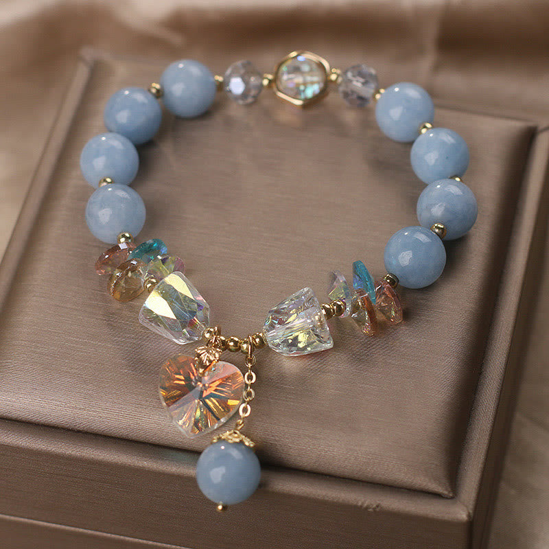 Pulsera curativa con dijes de corazón de amor y cristal verde aguamarina de Buddha Stones