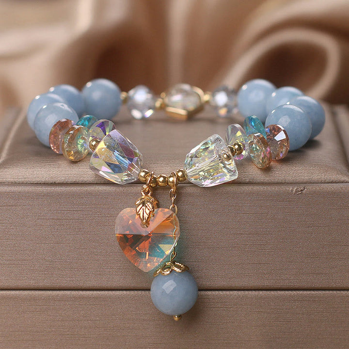 Pulsera curativa con dijes de corazón de amor y cristal verde aguamarina de Buddha Stones