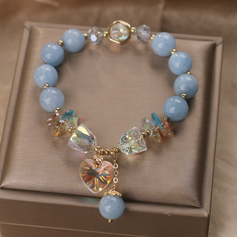 Pulsera curativa con dijes de corazón de amor y cristal verde aguamarina de Buddha Stones