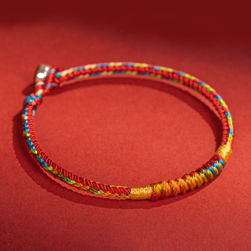 Pulsera de protección con hebilla de plata de ley 925 y aleación de hilo rojo multicolor con Buddha Stones