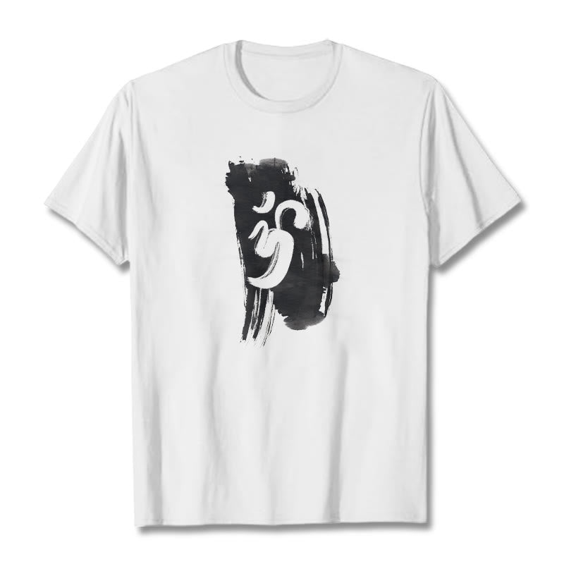 Camiseta de algodón con fondo de tinta OM y Buddha Stones - Blanco - 2XL - image 5