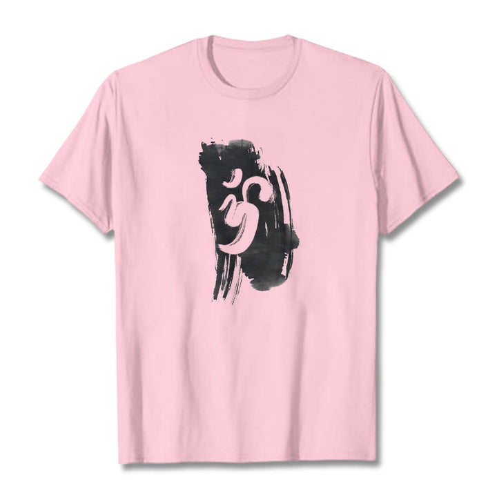 Camiseta de algodón con fondo de tinta OM y Buddha Stones - rosa claro - 2XL - image 15