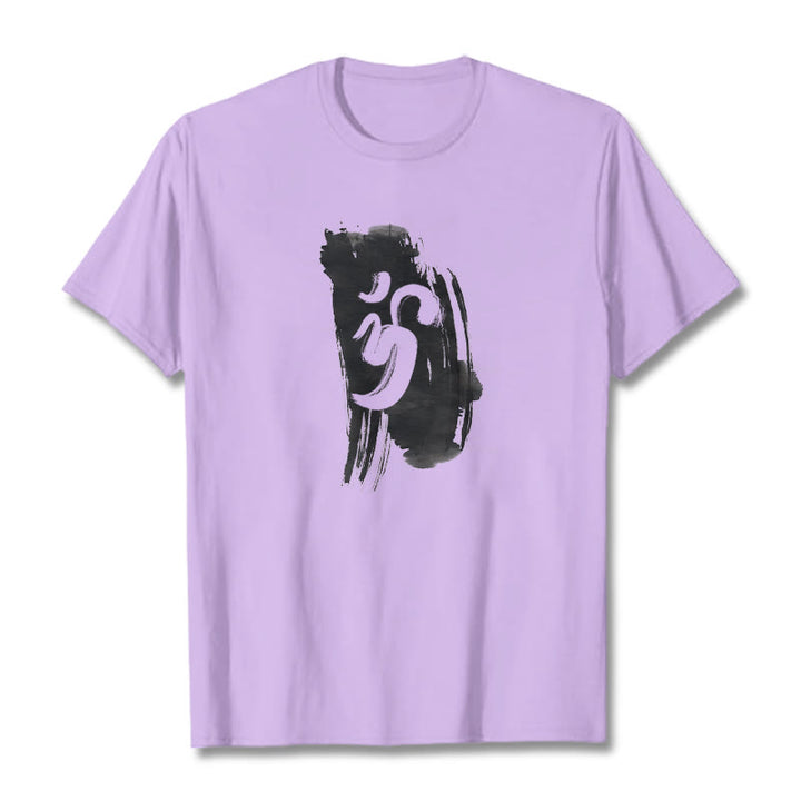 Camiseta de algodón con fondo de tinta OM y Buddha Stones - Ciruela - 2XL - image 13