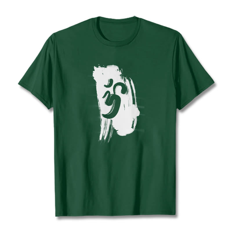 Camiseta de algodón con fondo de tinta OM y Buddha Stones - Verde bosque - 2XL - image 8
