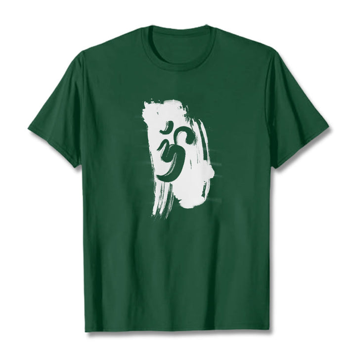 Camiseta de algodón con fondo de tinta OM y Buddha Stones - Verde bosque - 2XL - image 8