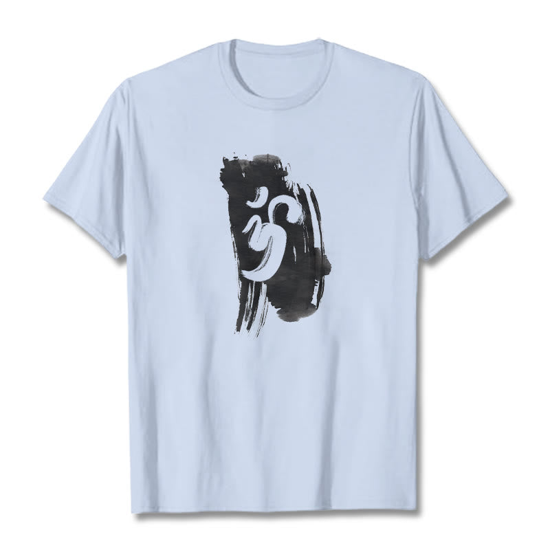 Camiseta de algodón con fondo de tinta OM y Buddha Stones - Cian claro - 2XL - image 10