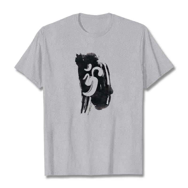 Camiseta de algodón con fondo de tinta OM y Buddha Stones - Gris claro - 2XL - image 19