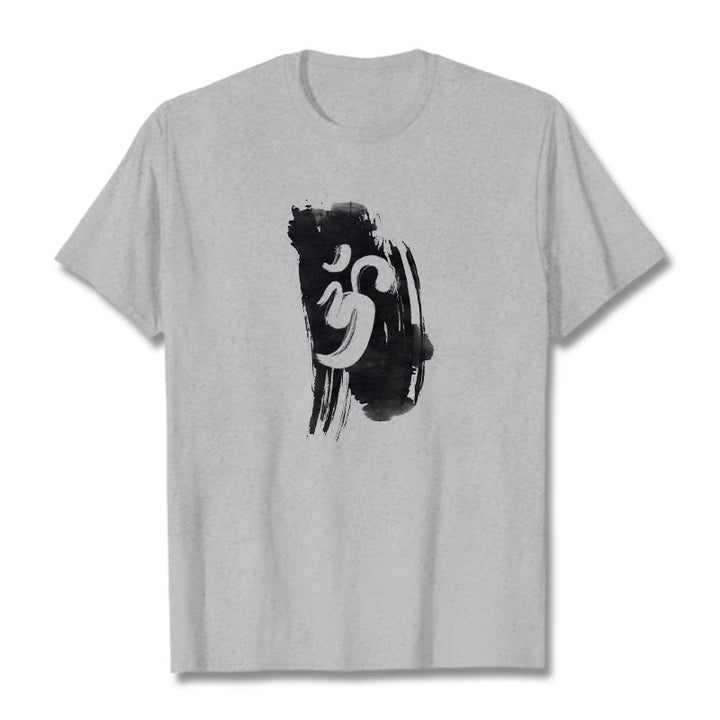Camiseta de algodón con fondo de tinta OM y Buddha Stones - Gris claro - 2XL - image 19
