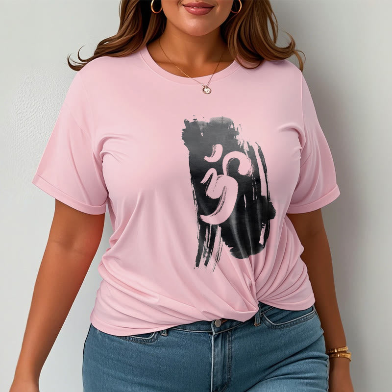 Camiseta de algodón con fondo de tinta OM y Buddha Stones - image 16