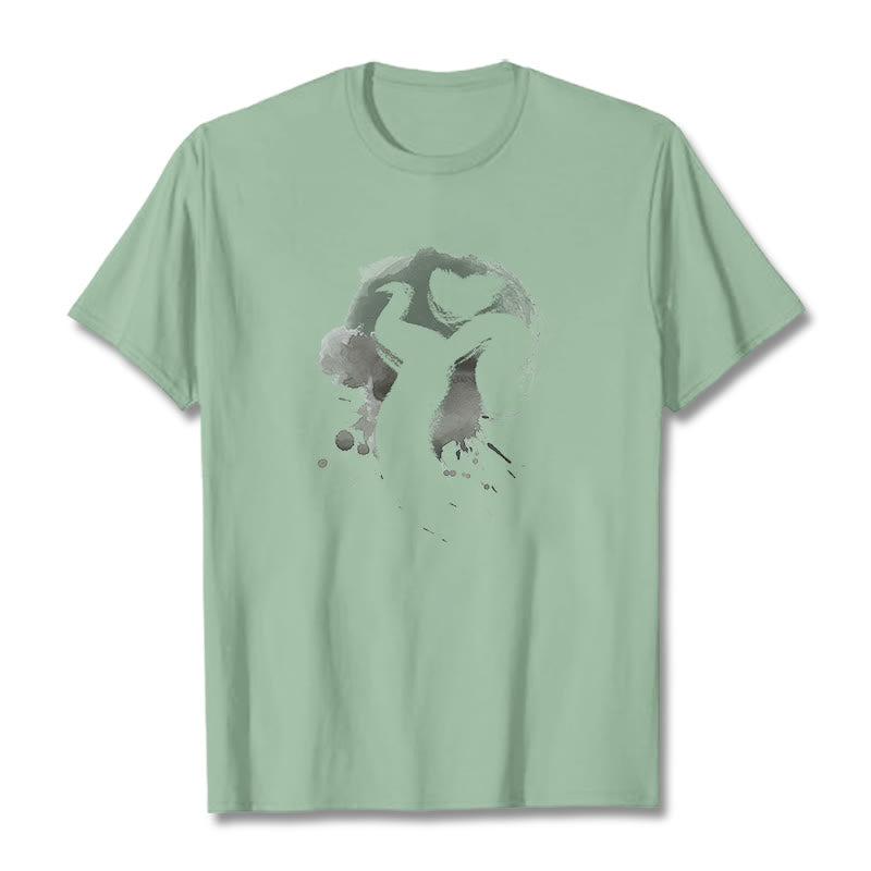 Camiseta de algodón con diseño de cisne y Buddha Stones - Verde pálido - 2XL - image 18