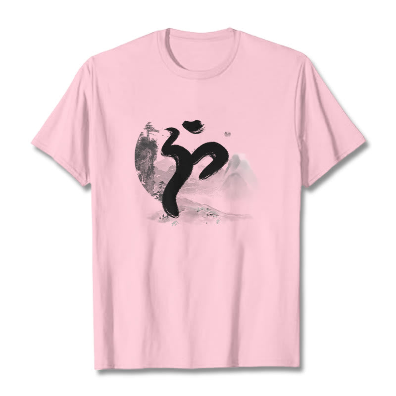 Camiseta de algodón con paisaje OM y Buddha Stones - Rosa claro - 2XL - image 16