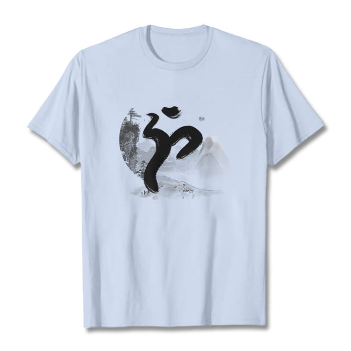 Camiseta de algodón con paisaje OM y Buddha Stones - Cian claro - 2XL - image 11