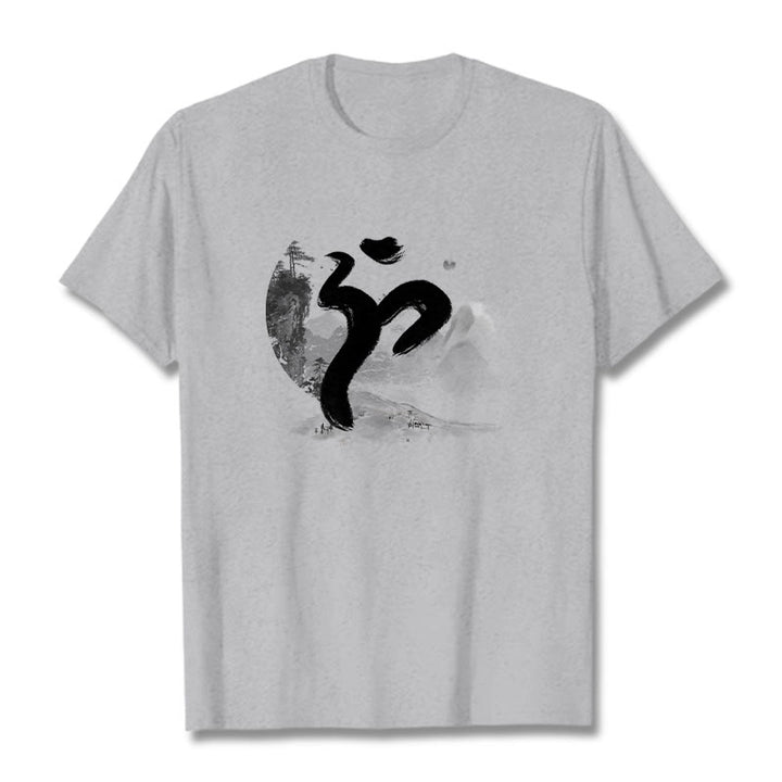 Camiseta de algodón con paisaje OM y Buddha Stones - Gris claro - 2XL - image 20