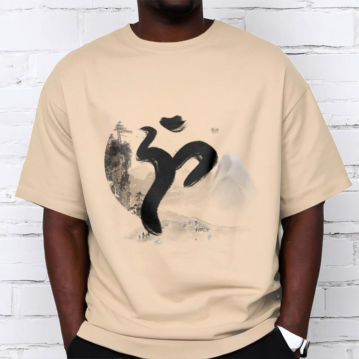 Camiseta de algodón con paisaje OM y Buddha Stones - image 13