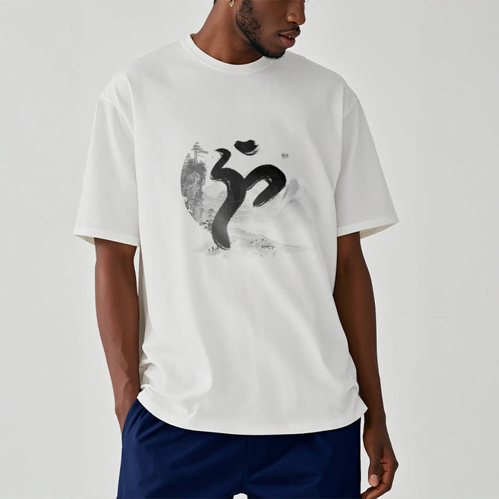 Camiseta de algodón con paisaje OM y Buddha Stones - image 8