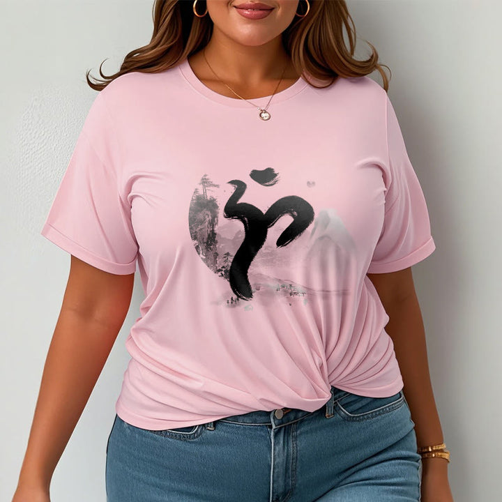 Camiseta de algodón con paisaje OM y Buddha Stones - image 17