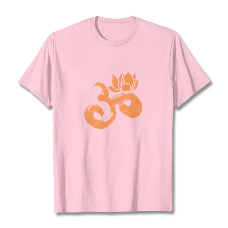 Camiseta de algodón con diseño de flor de loto y Buddha Stones OM - Rosa claro - 2XL - image 13