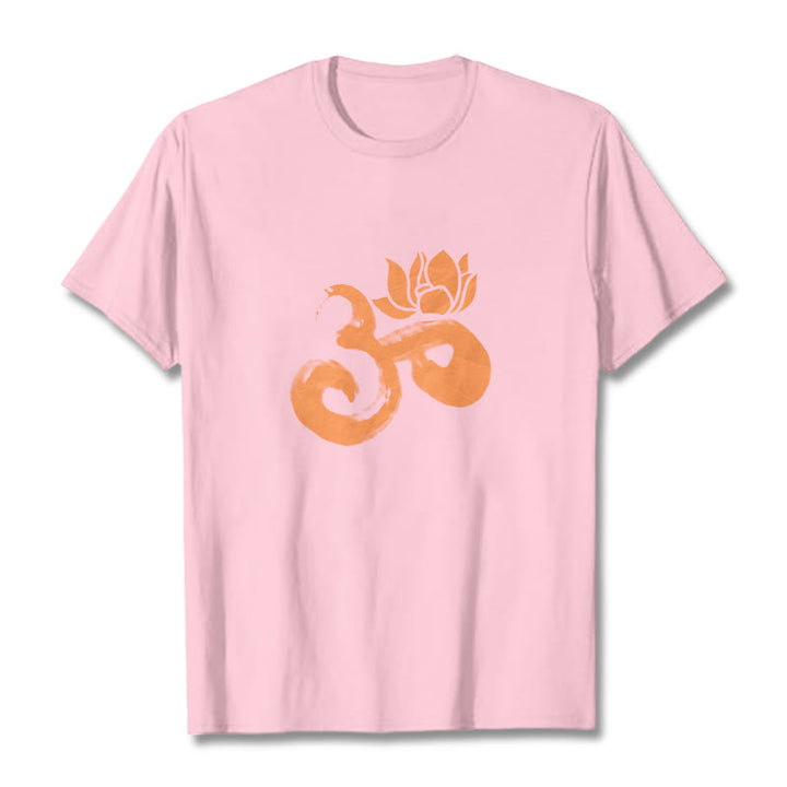 Camiseta de algodón con diseño de flor de loto y Buddha Stones OM - Rosa claro - 2XL - image 13