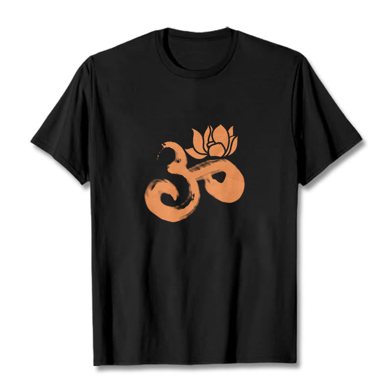 Camiseta de algodón con diseño de flor de loto y Buddha Stones OM - Negro - 2XL - image 6