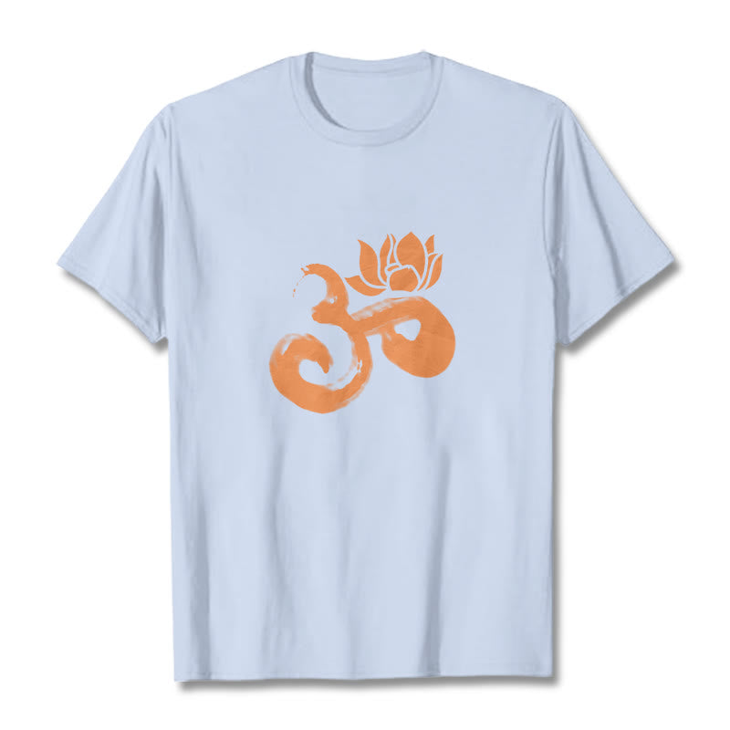 Camiseta de algodón con diseño de flor de loto y Buddha Stones OM - Cian claro - 2XL - image 18