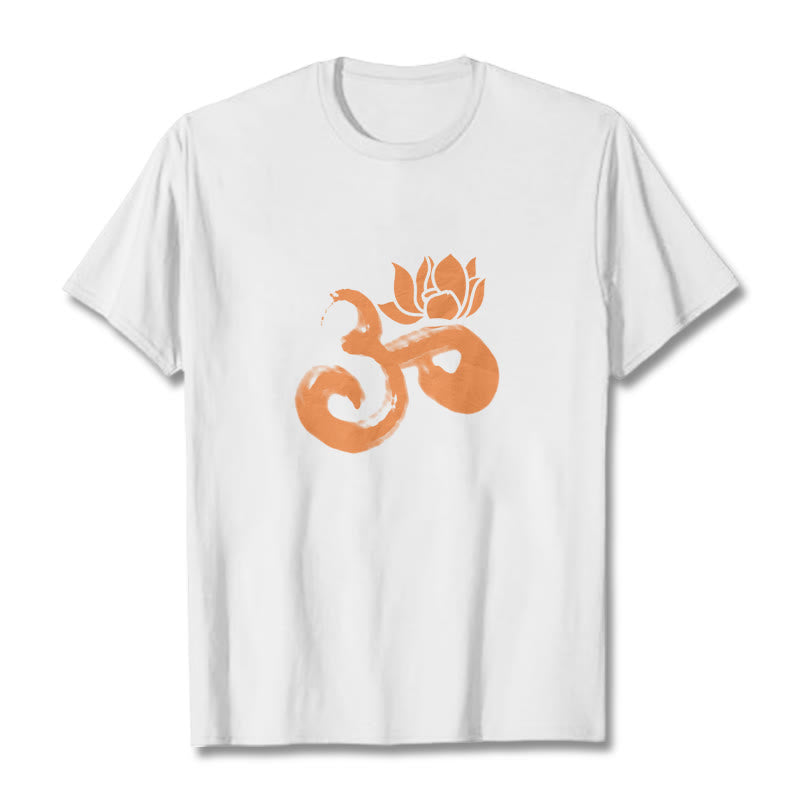Camiseta de algodón con diseño de flor de loto y Buddha Stones OM - Blanco - 2XL - image 3