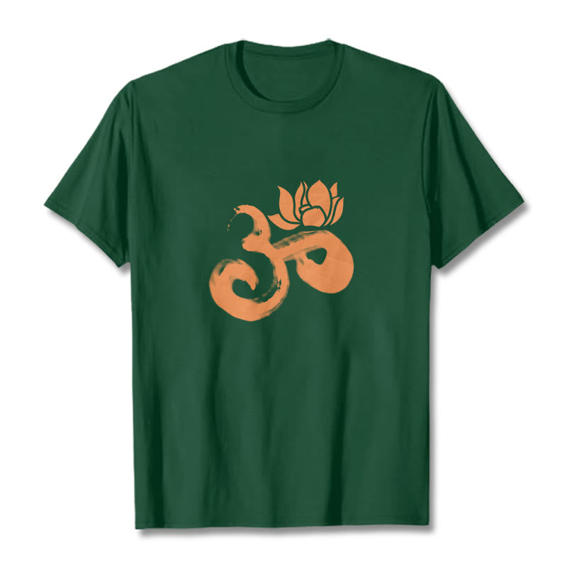 Camiseta de algodón con diseño de flor de loto y Buddha Stones OM - Verde bosque - 2XL - image 10