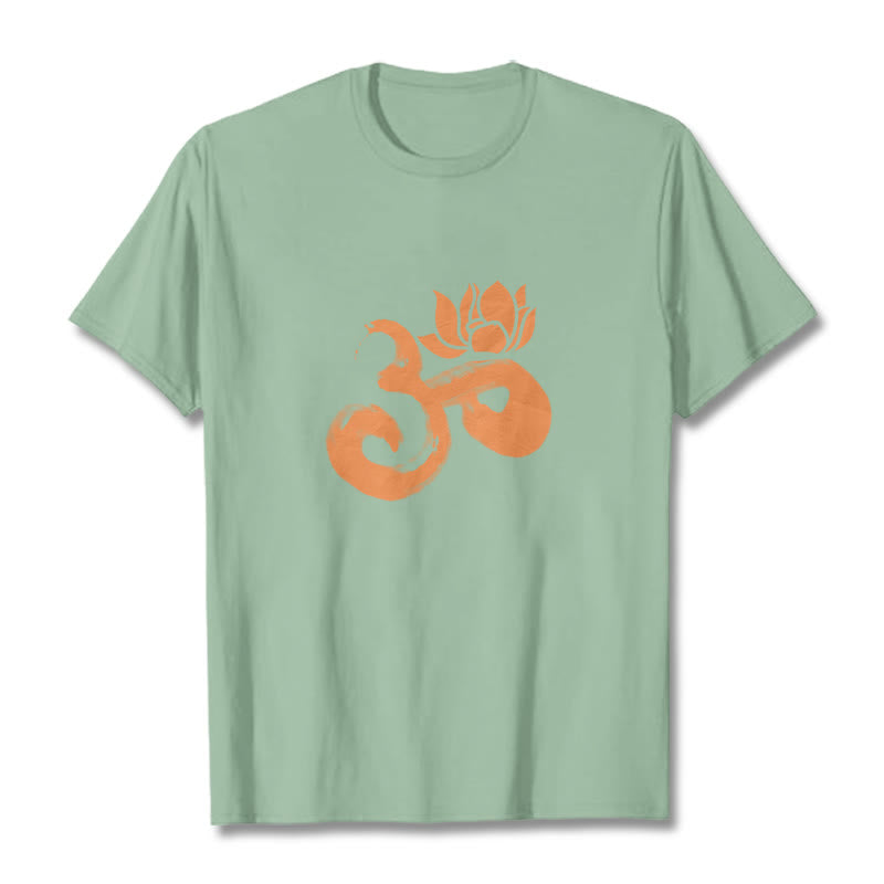 Camiseta de algodón con diseño de flor de loto y Buddha Stones OM - Verde pálido - 2XL - image 15
