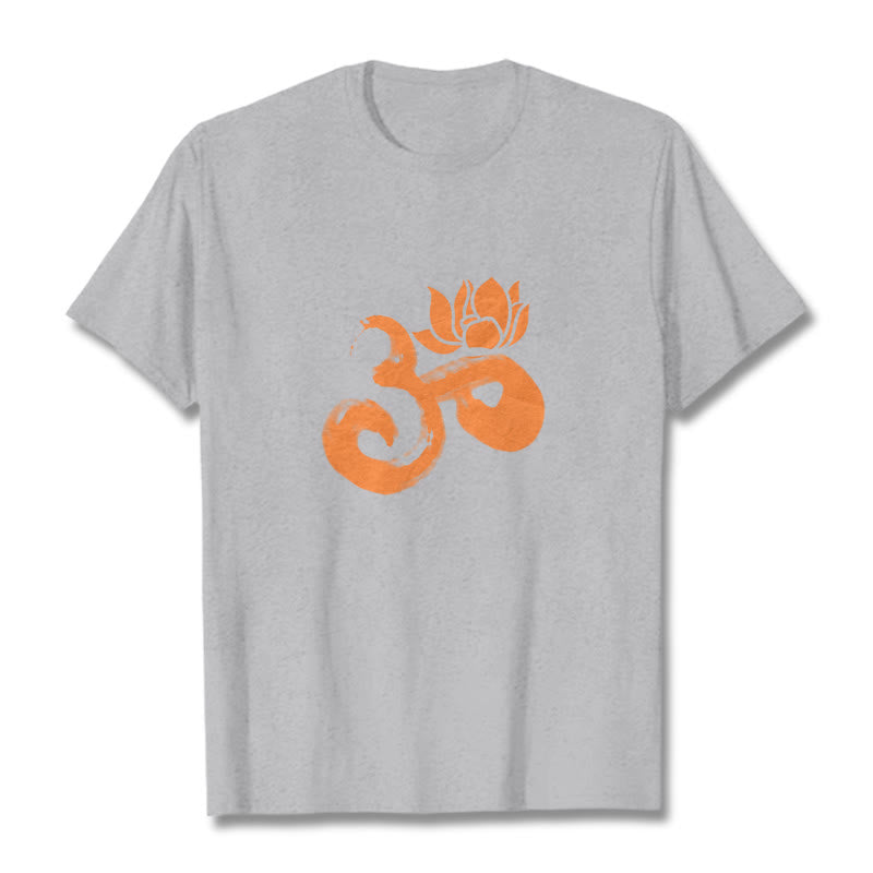 Camiseta de algodón con diseño de flor de loto y Buddha Stones OM - Gris claro - 2XL - image 19