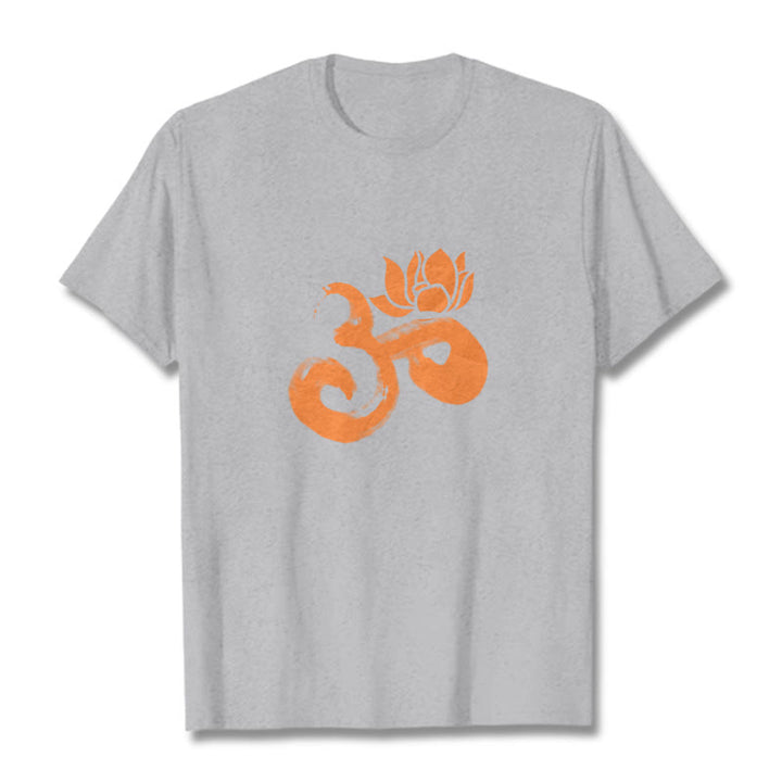 Camiseta de algodón con diseño de flor de loto y Buddha Stones OM - Gris claro - 2XL - image 19