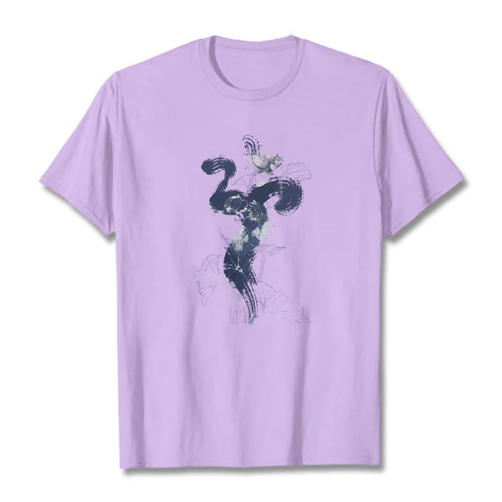 Camiseta de algodón con fondo de flor de loto y Buddha Stones OM - Ciruela - 2XL - image 15