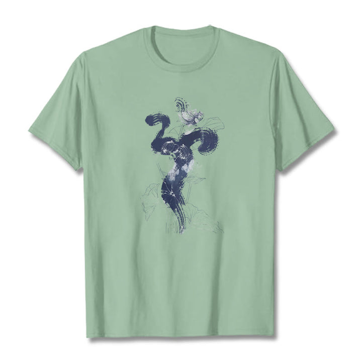Camiseta de algodón con fondo de flor de loto y Buddha Stones OM - Verde pálido - 2XL - image 16