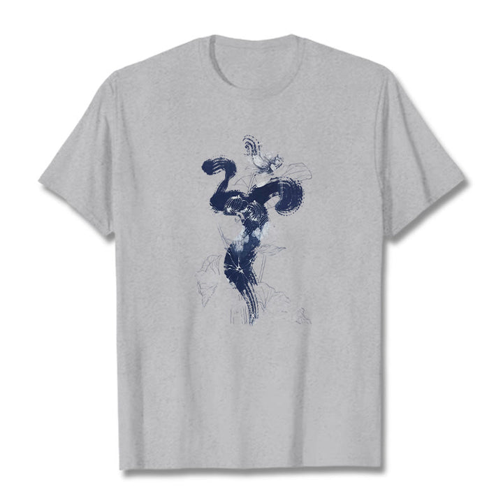 Camiseta de algodón con fondo de flor de loto y Buddha Stones OM - Gris claro - 2XL - image 19
