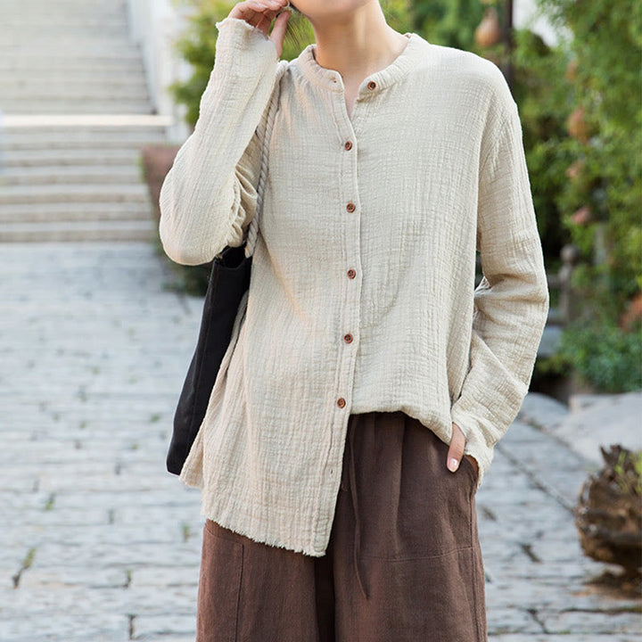 Buddha Stones Ropa de lino y algodón con lavado a la arena de doble capa, literaria y artística - image 4