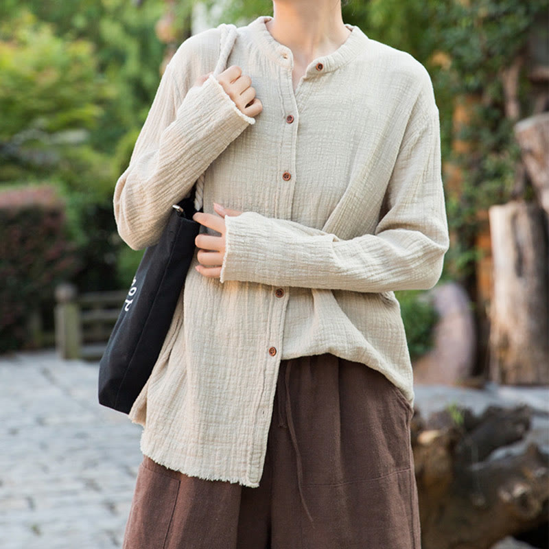 Buddha Stones Ropa de lino y algodón con lavado a la arena de doble capa, literaria y artística - image 1
