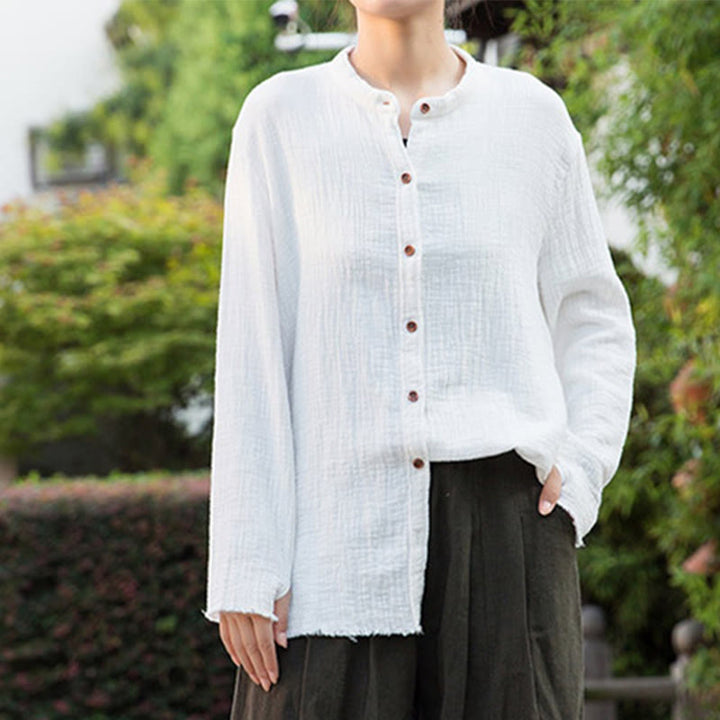 Buddha Stones Ropa de lino y algodón con lavado a la arena de doble capa, literaria y artística - image 22