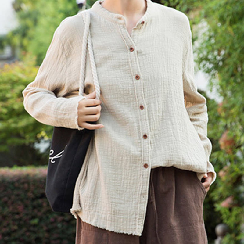 Buddha Stones Ropa de lino y algodón con lavado a la arena de doble capa, literaria y artística - image 3