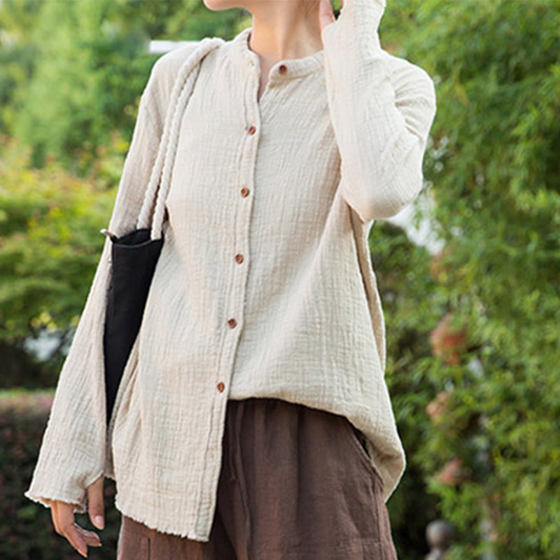 Buddha Stones Ropa de lino y algodón con lavado a la arena de doble capa, literaria y artística - image 6