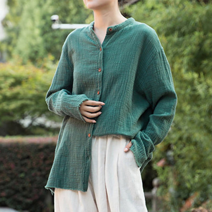 Buddha Stones Ropa de lino y algodón con lavado a la arena de doble capa, literaria y artística - image 30