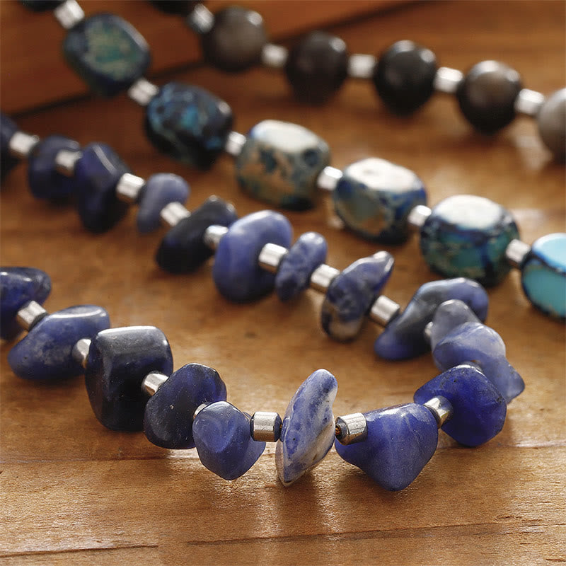 Pulsera de triple vuelta con Buddha Stones, piedra emperador, sodalita, oro y obsidiana brillante
