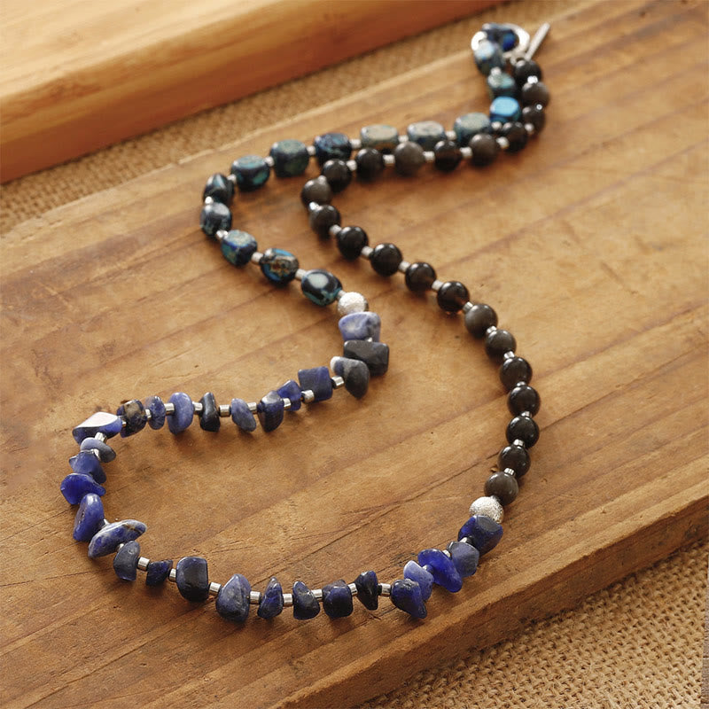 Pulsera de triple vuelta con Buddha Stones, piedra emperador, sodalita, oro y obsidiana brillante