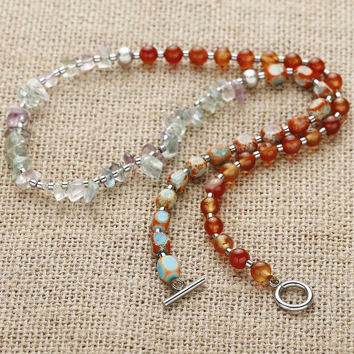 Pulsera triple envolvente con piedra del emperador, fluorita y ágata roja y Buddha Stones
