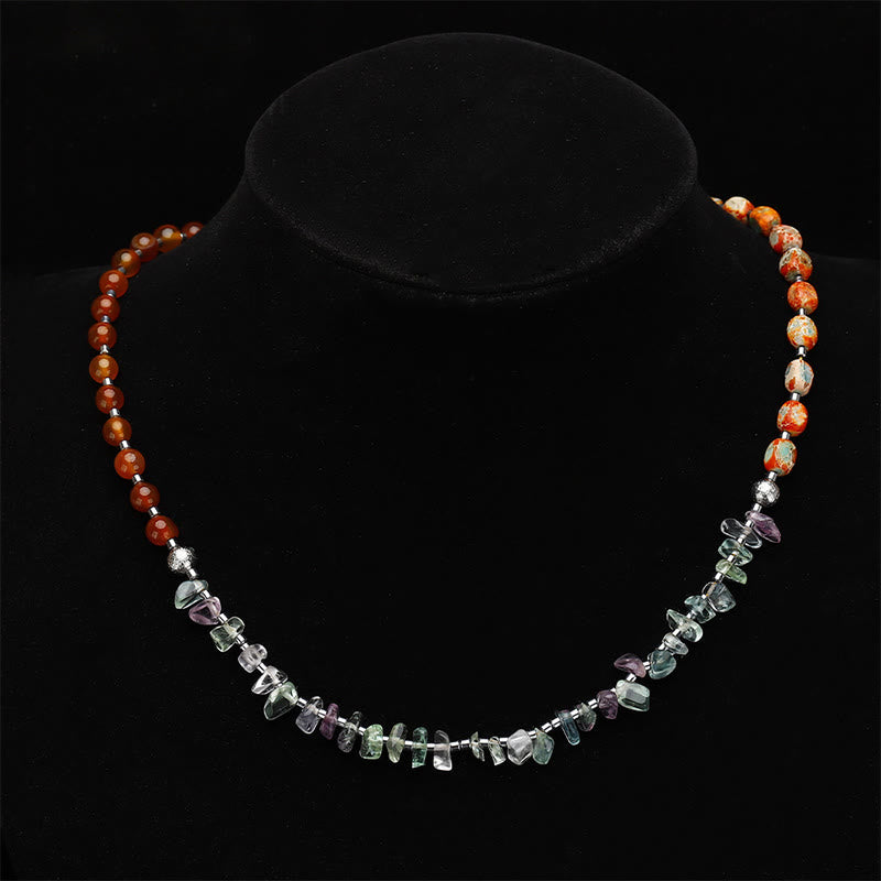 Pulsera triple envolvente con piedra del emperador, fluorita y ágata roja y Buddha Stones