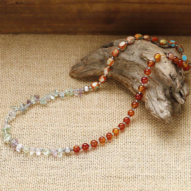 Pulsera triple envolvente con piedra del emperador, fluorita y ágata roja y Buddha Stones