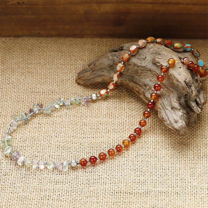 Pulsera triple envolvente con piedra del emperador, fluorita y ágata roja y Buddha Stones