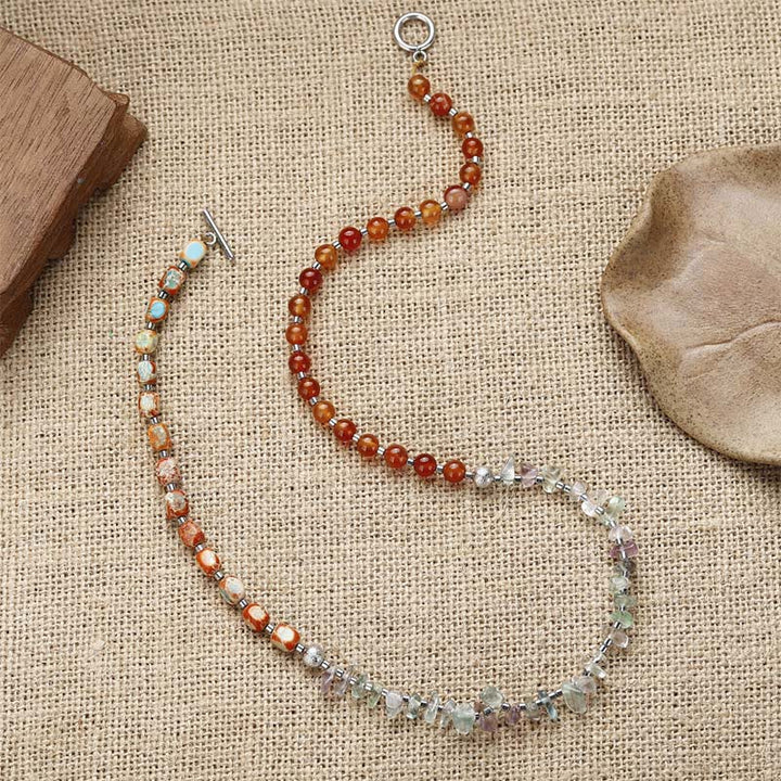 Pulsera triple envolvente con piedra del emperador, fluorita y ágata roja y Buddha Stones
