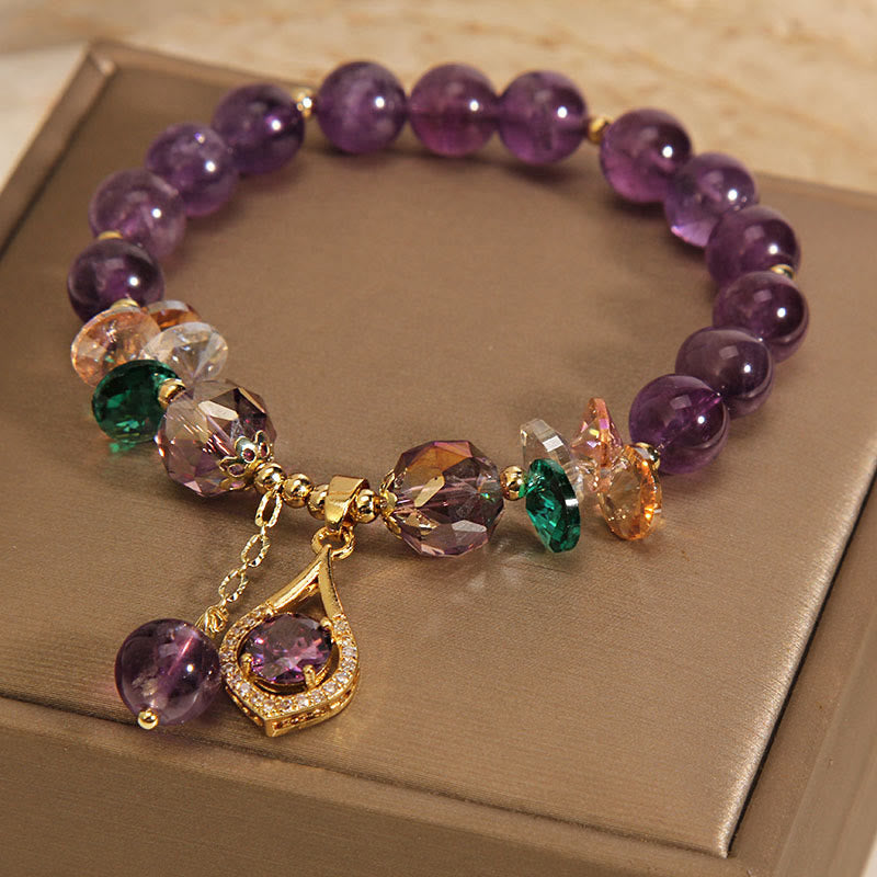 Pulsera de conciencia espiritual con Buddha Stones, amatista, cristal verde, citrino y cristal blanco