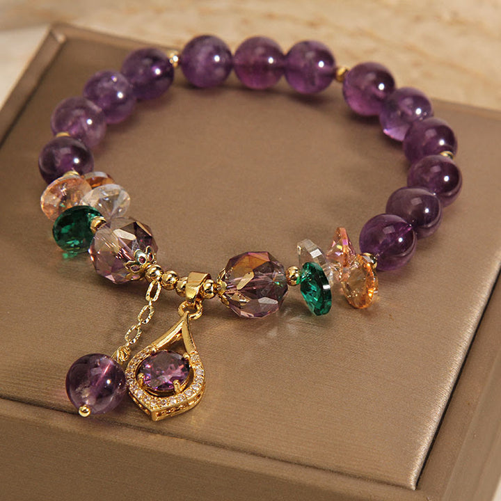 Pulsera de conciencia espiritual con Buddha Stones, amatista, cristal verde, citrino y cristal blanco